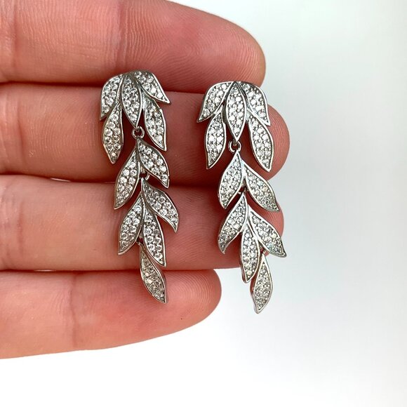 NEW~ Anthropologie SHASHI Pave Crystal Falling Leaves Earrings - Picture 5 of 7
